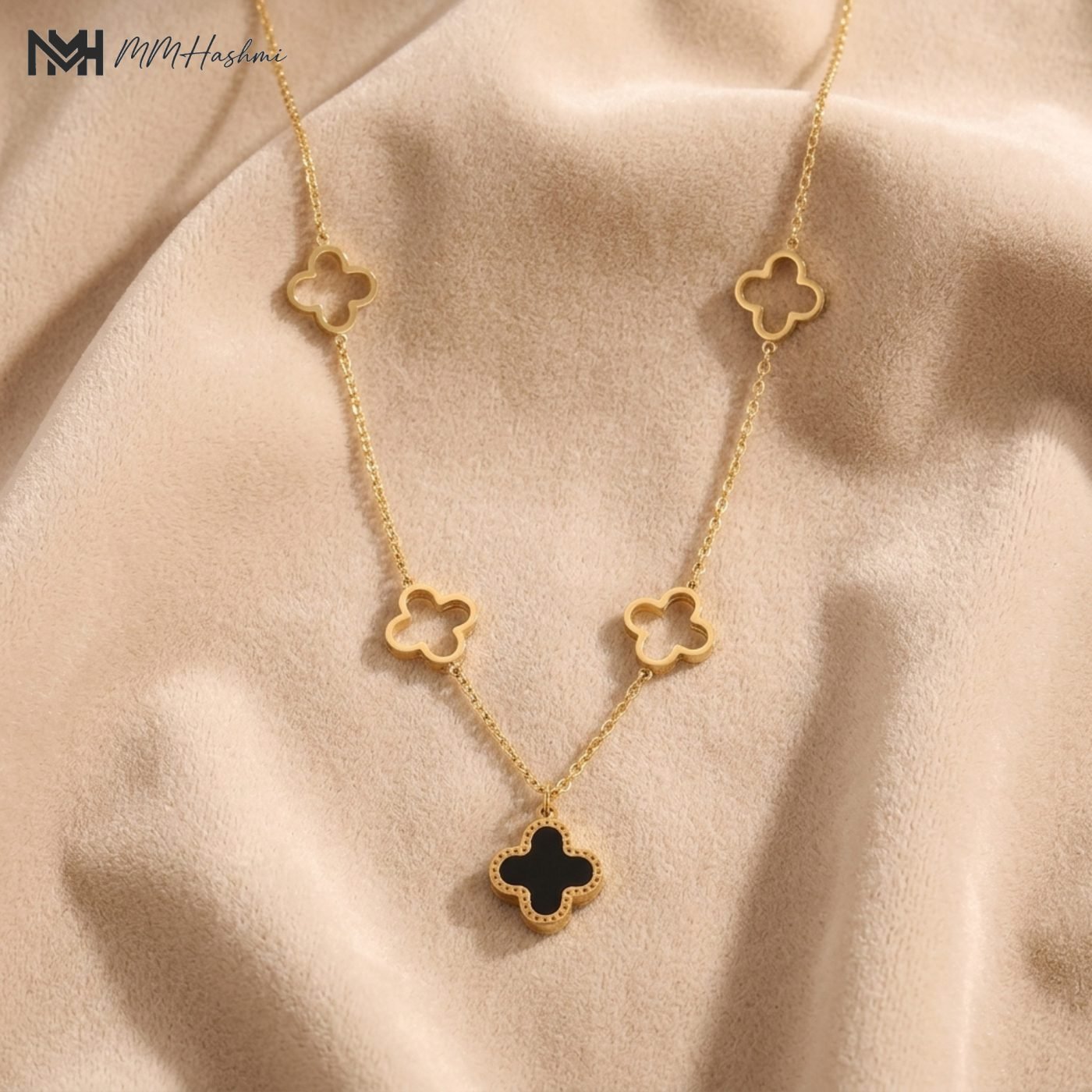 Lucky Clover Station Gold-Tone Pendant Necklace