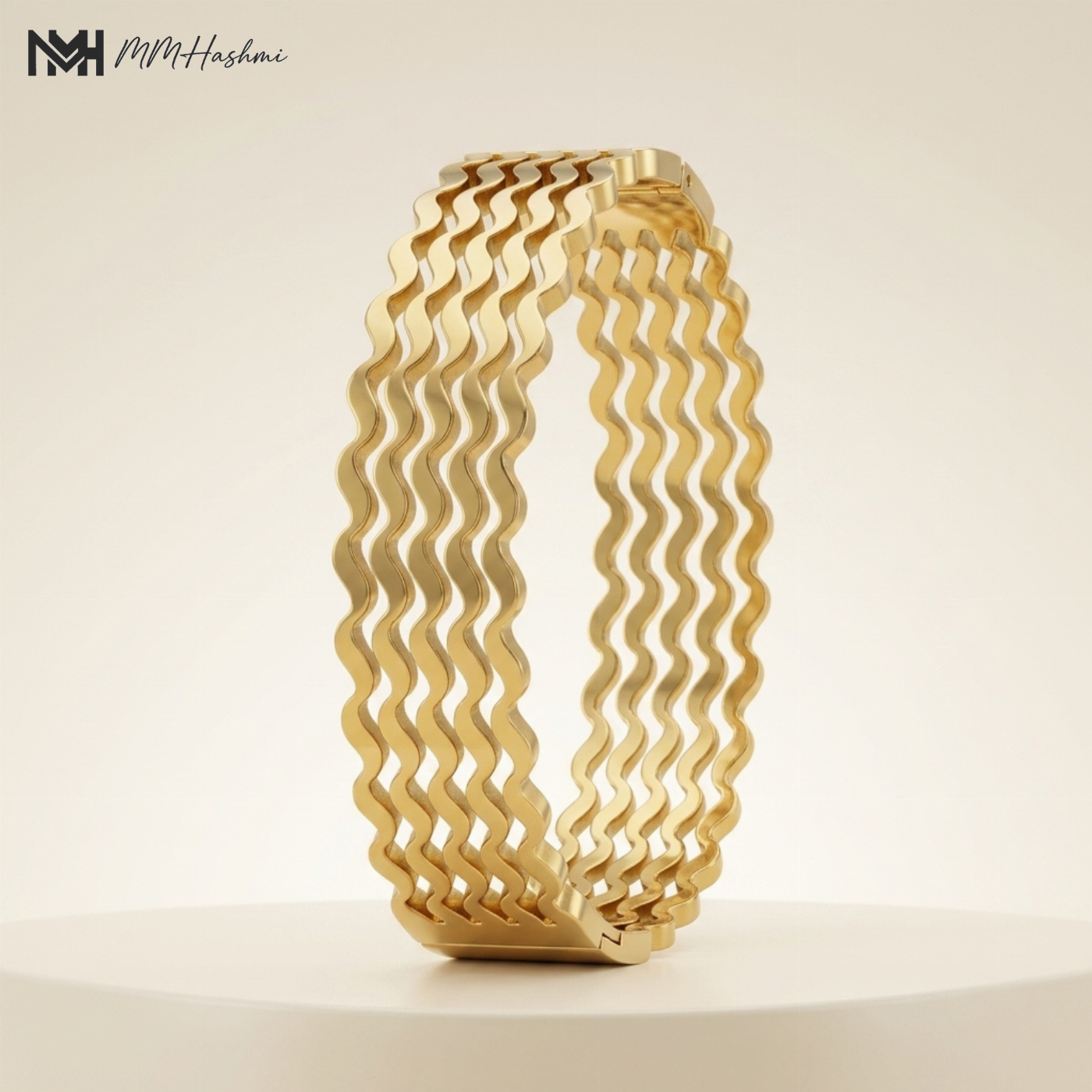 Wave Design Gold-Tone Stainless Steel Bangle