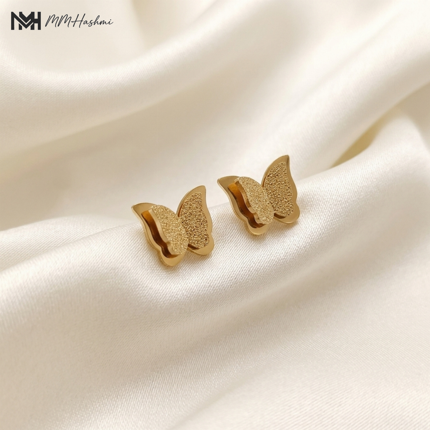 Butterfly Gold-Tone Stainless Steel Stud Earrings