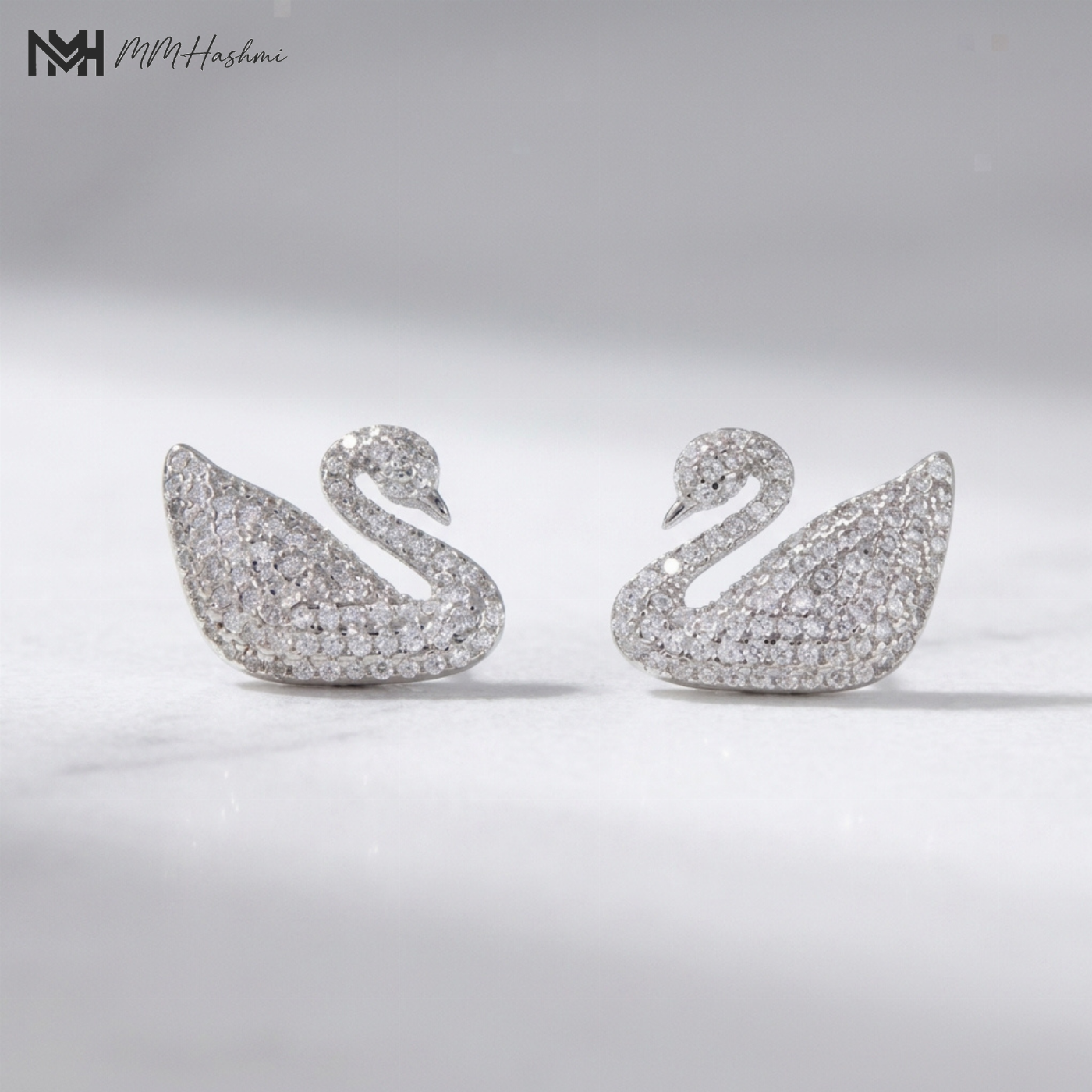 Swan Silver-Tone Stainless Steel Stud Earrings