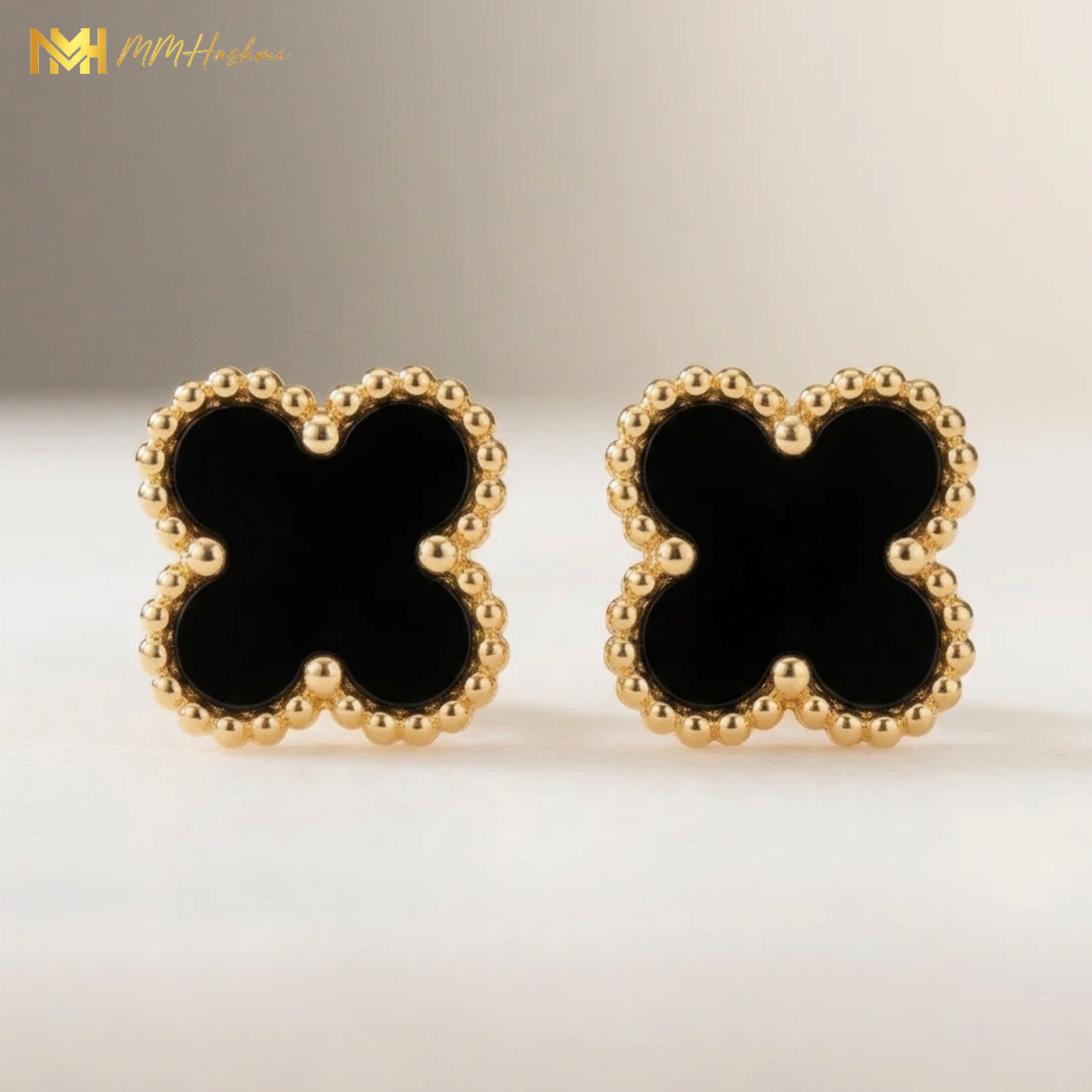 Black Clover Gold-Tone Stainless Steel Stud Earrings