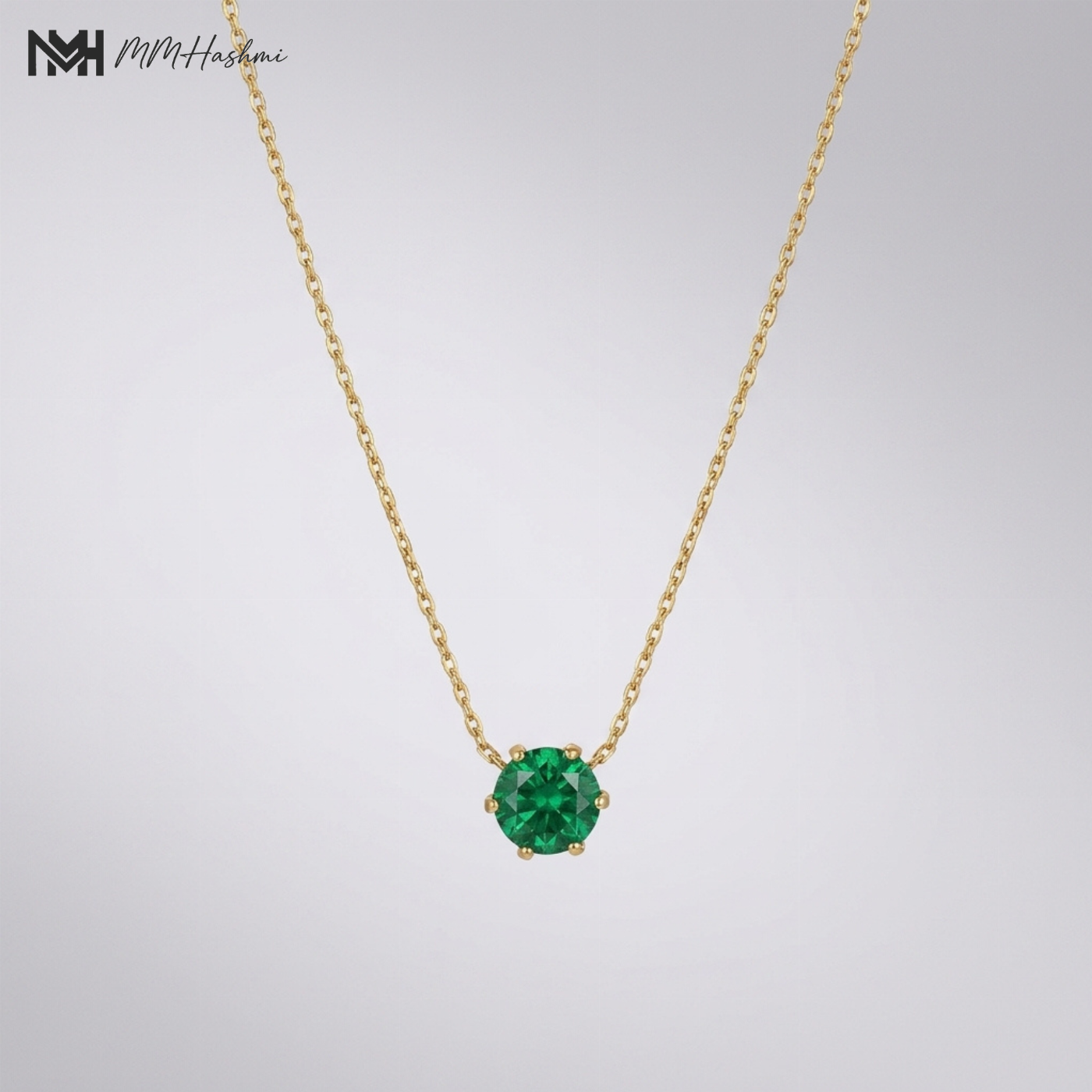 Green Stone Gold-Tone Stainless Steel Solitaire Necklace