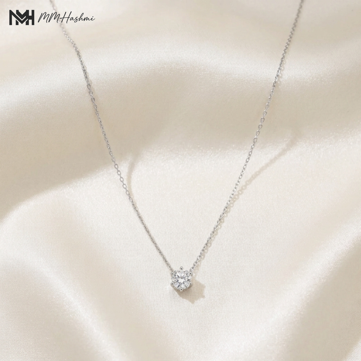 Clear Stone Silver-Tone Stainless Steel Solitaire Necklace