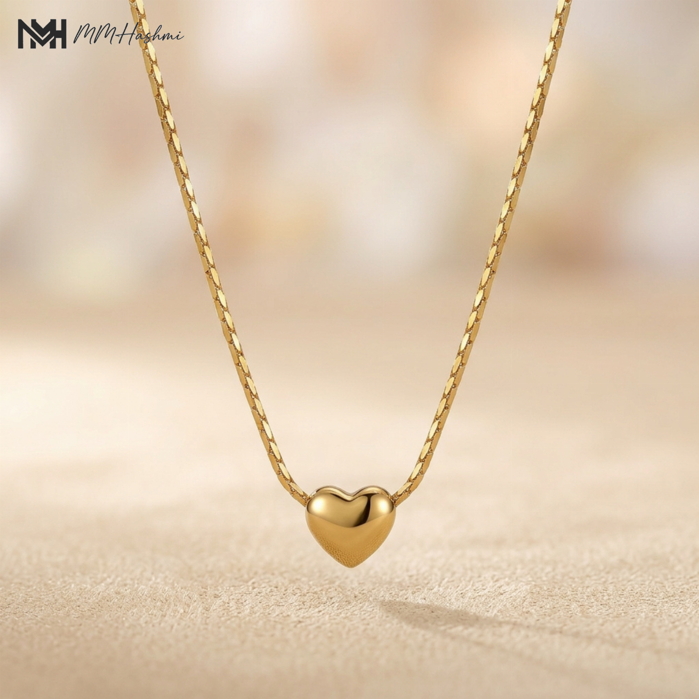 Puffy Heart Gold-Tone Stainless Steel Necklace