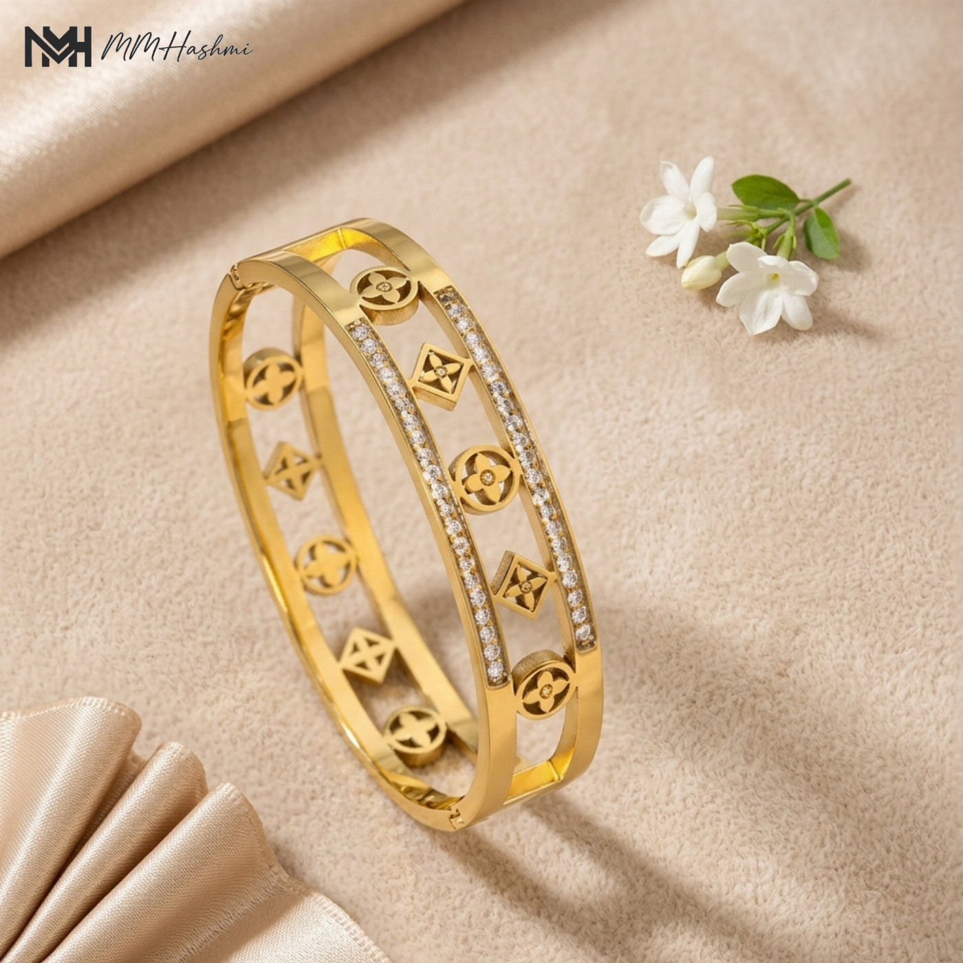 Gold-Tone Stainless Steel Openwork Geometric Bangle
