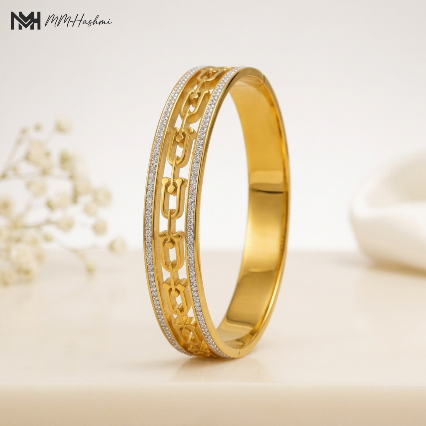 Gold-Tone Stainless Steel Chain Link Bangle Bracelet