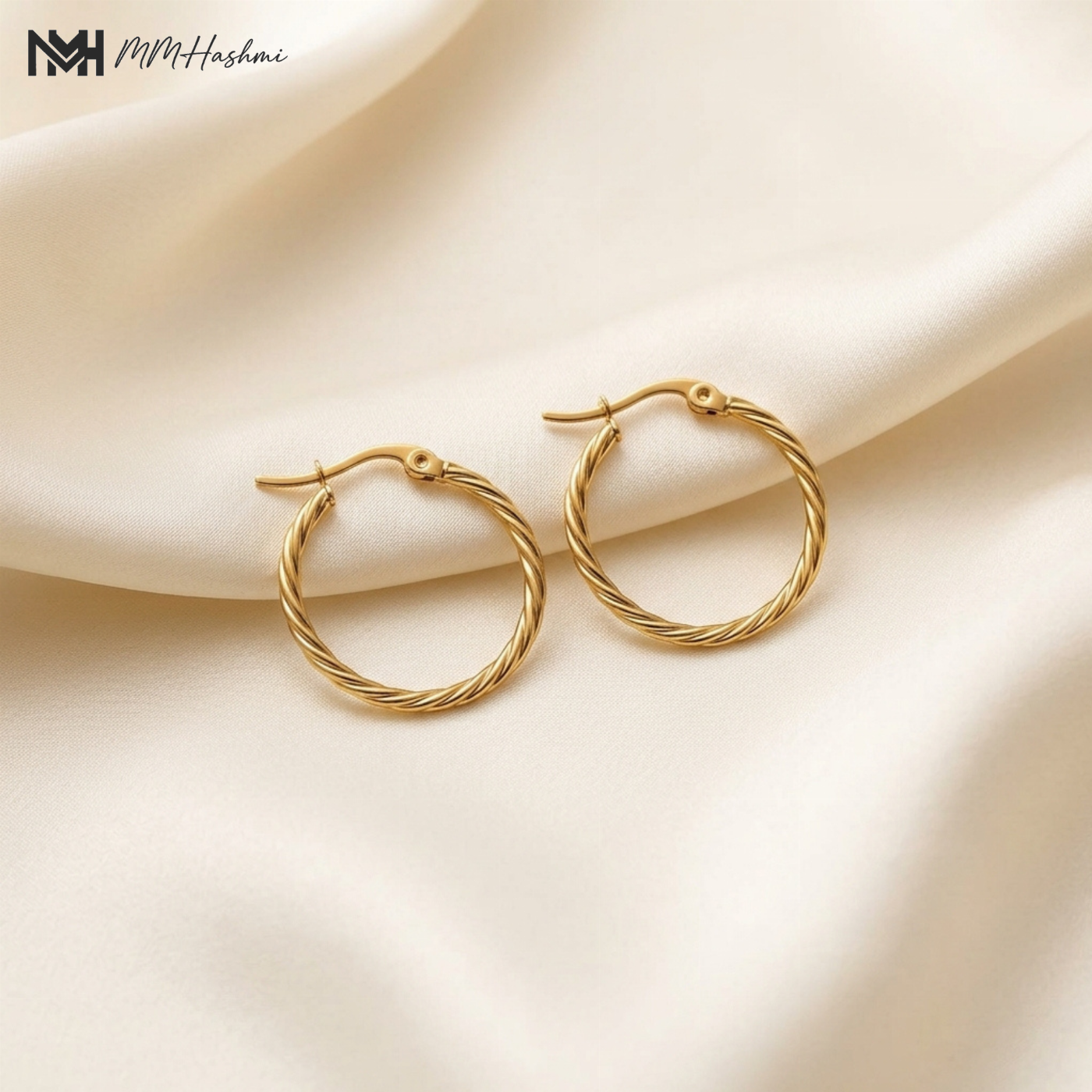 Twisted Gold-Tone Stainless Steel Hoop Earrings