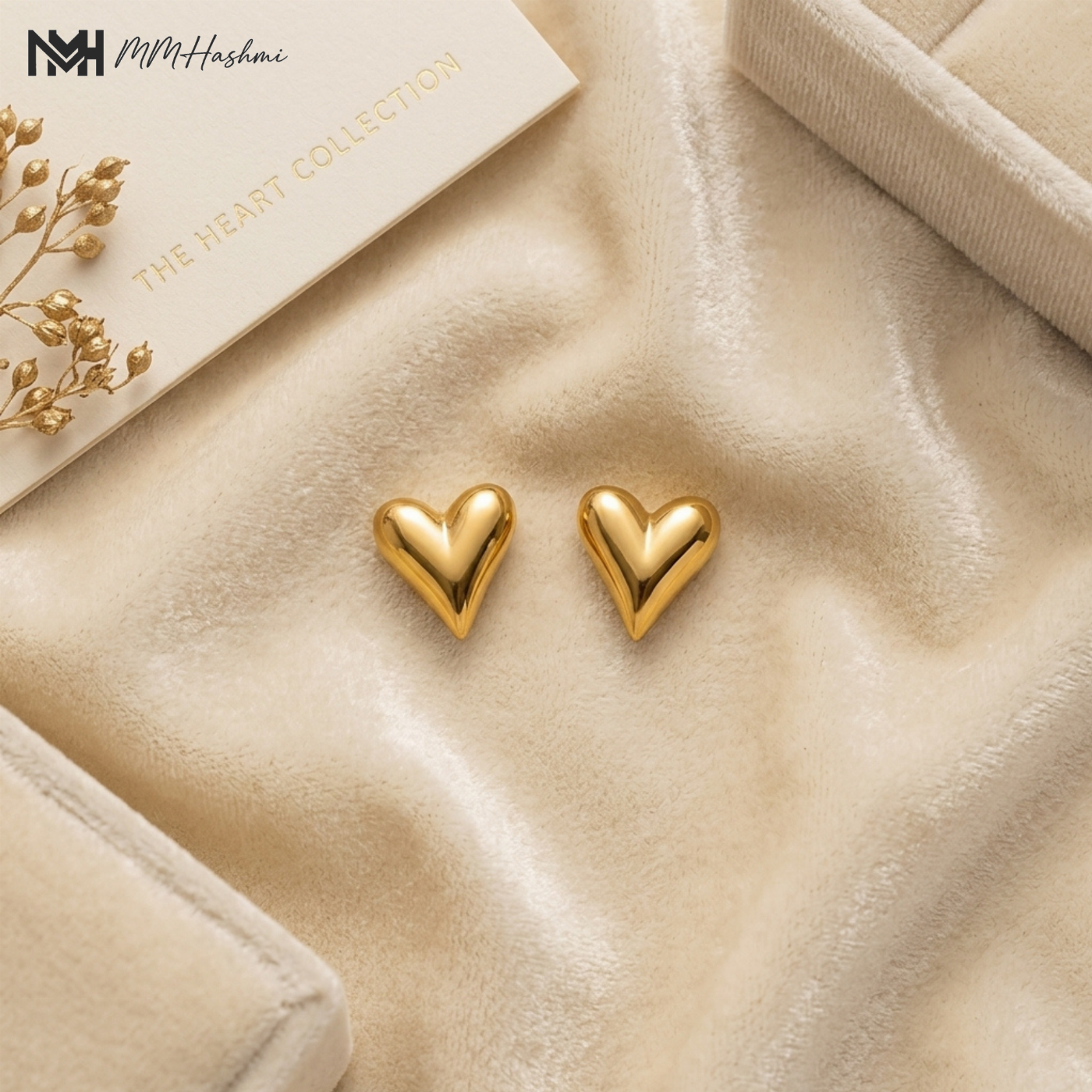 Heart Gold-Tone Stainless Steel Stud Earrings