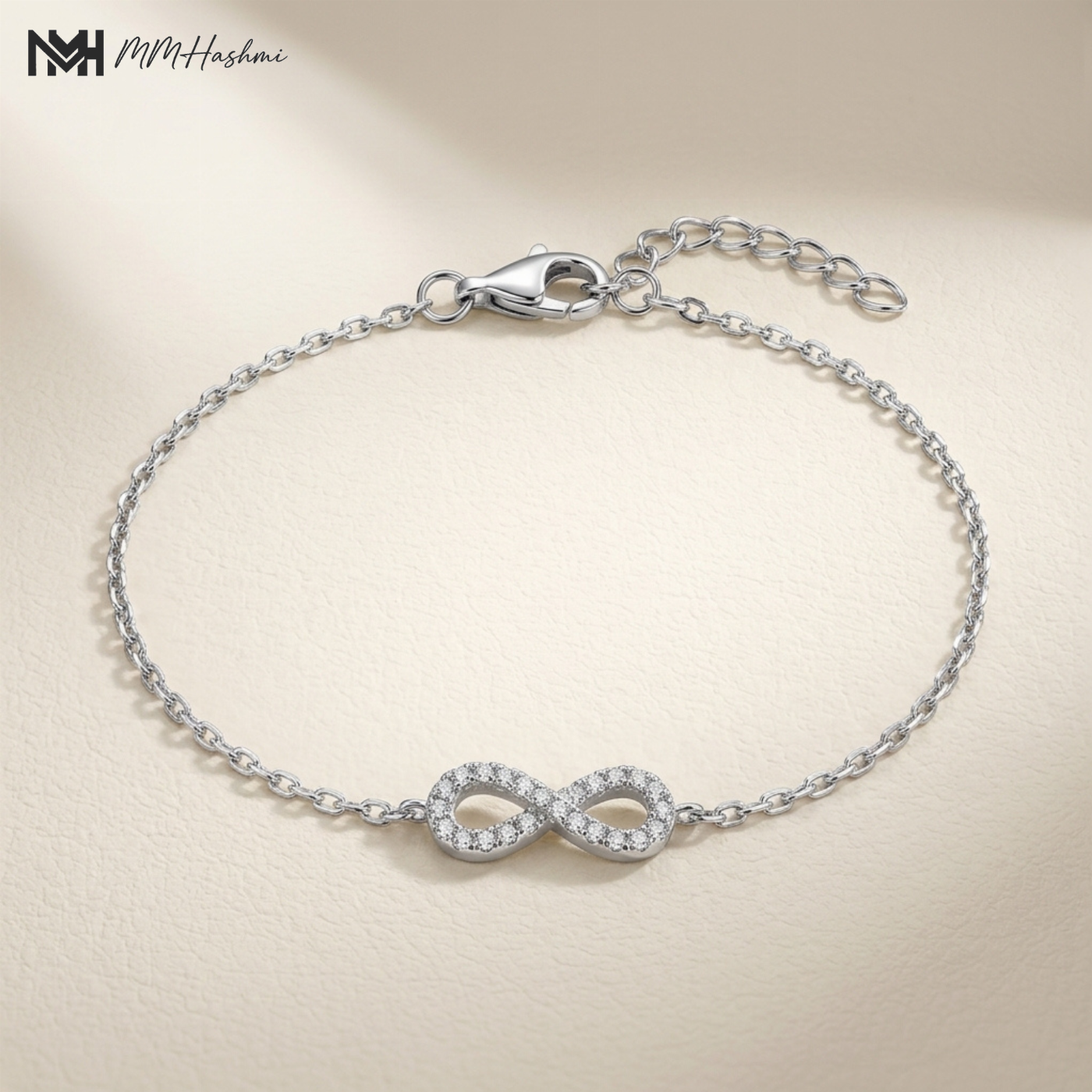 Pave Infinity Silver-Tone Stainless Steel Bracelet