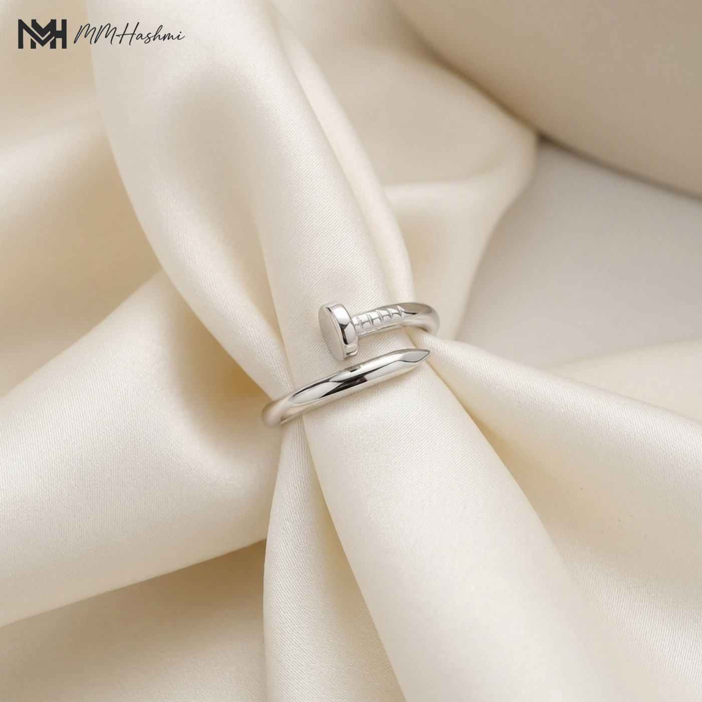 Nail Design Silver-Tone Stainless Steel Ring