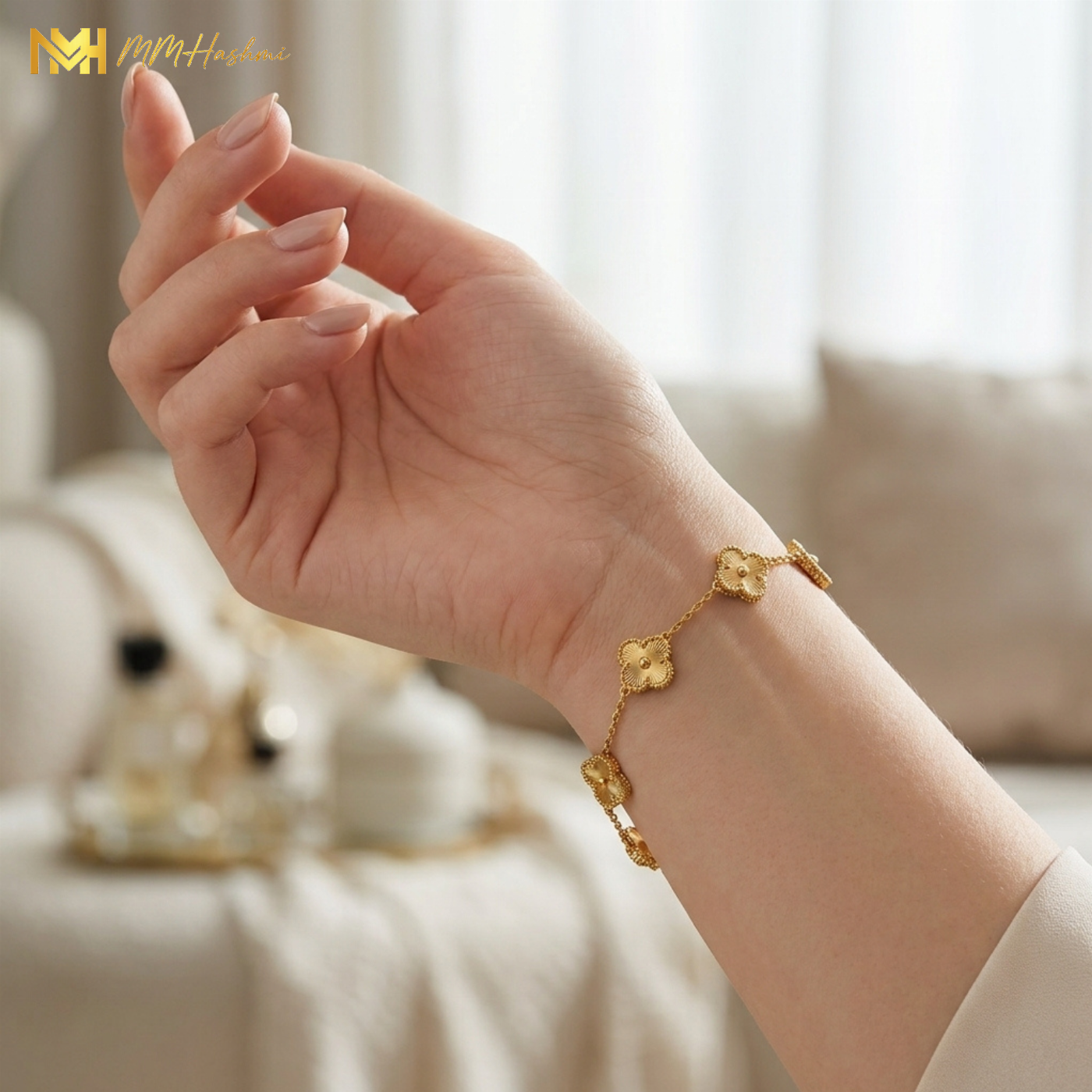 Gold-Tone Stainless Steel Floral Clover Bracelet